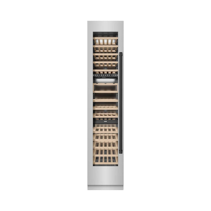 ZLINE 18-Inch 9.0 Cu. Ft. Autograph Edition Triple Zone Panel Ready Left Hinge Column Wine Cooler with Matte Black Accents