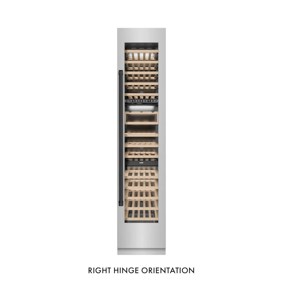 ZLINE Autograph Edition 18-Inch 9.0 Cu. Ft. Triple Zone Panel Ready Right Hinge Column Wine Cooler in Stainless Steel with Matte Black Accents