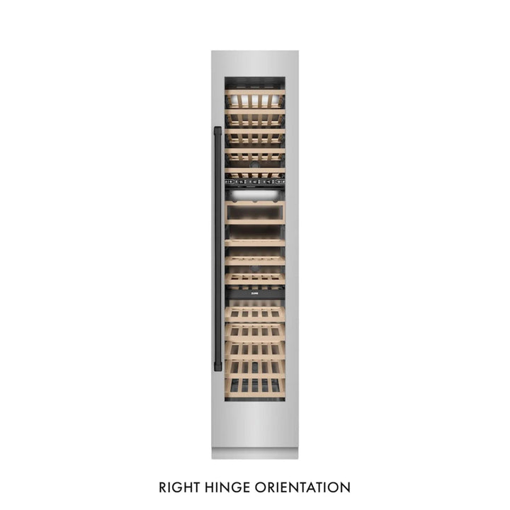 ZLINE Autograph Edition 18-Inch 9.0 Cu. Ft. Triple Zone Panel Ready Right Hinge Column Wine Cooler in Stainless Steel with Matte Black Accents