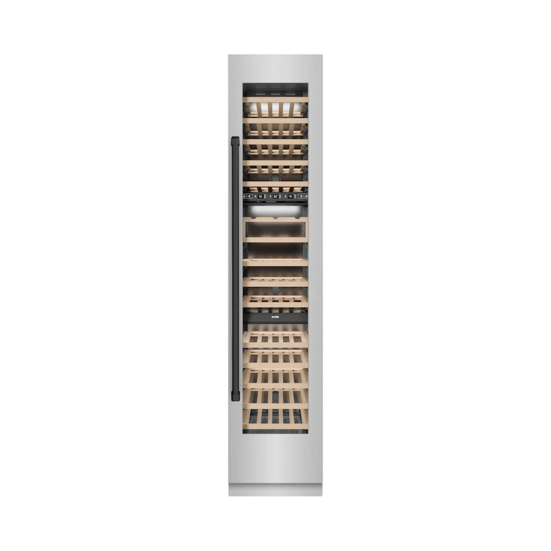 ZLINE Autograph Edition 18-Inch 9.0 Cu. Ft. Triple Zone Panel Ready Right Hinge Column Wine Cooler in Stainless Steel with Matte Black Accents