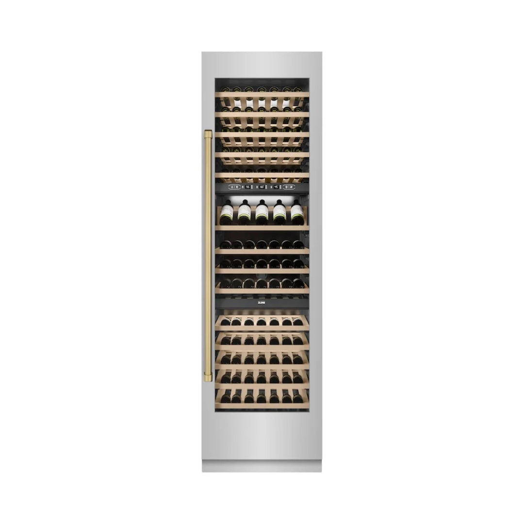ZLINE Autograph Edition 24-Inch Triple Zone Column Wine Cooler in Stainless Steel with Champagne Bronze Accents