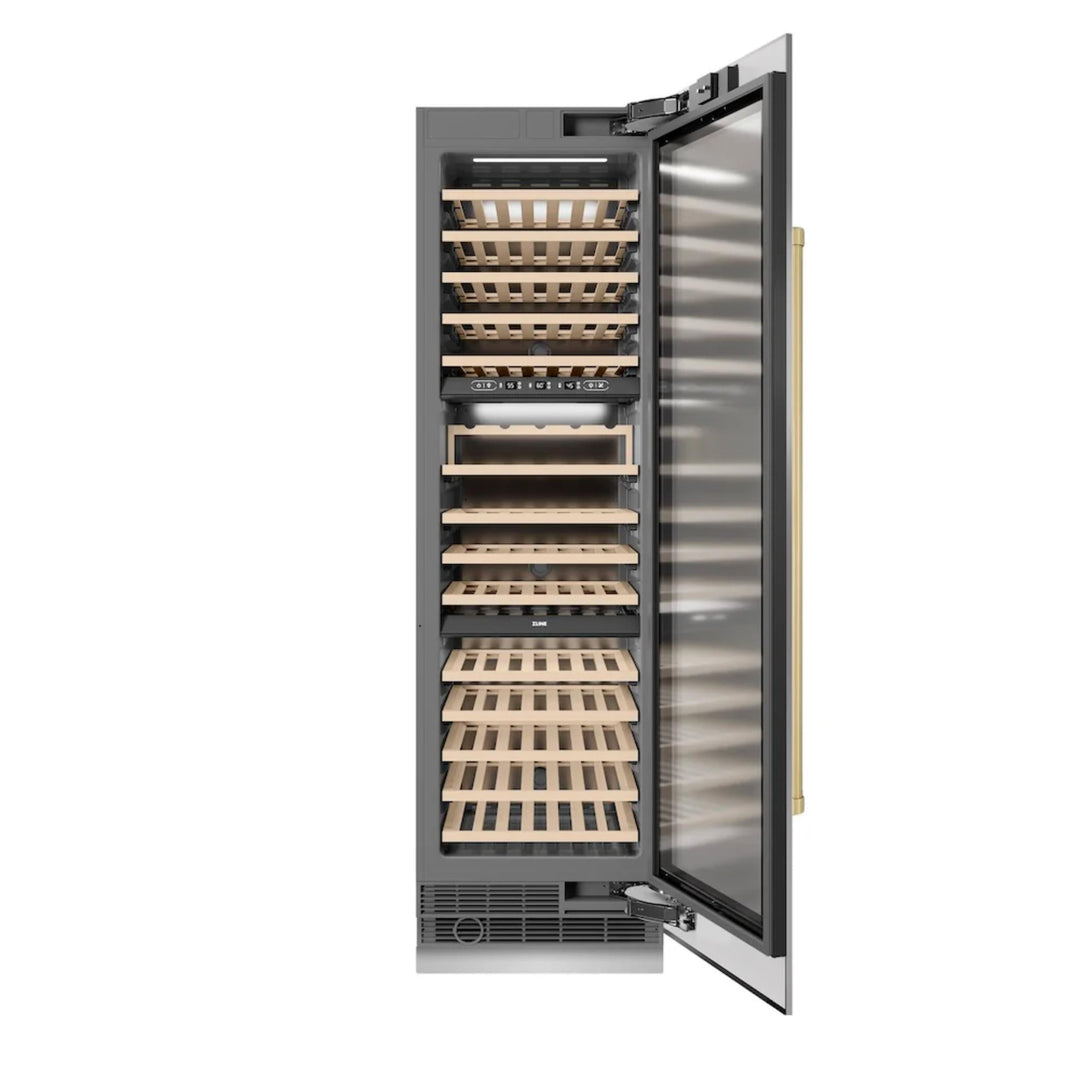 ZLINE Autograph Edition 24-Inch Triple Zone Column Wine Cooler in Stainless Steel with Champagne Bronze Accents