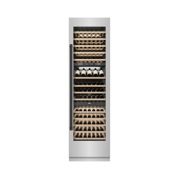 ZLINE Autograph Edition 24-Inch Triple Zone 100 Bottle Column Wine Cooler in Stainless Steel with Matte Black Accents