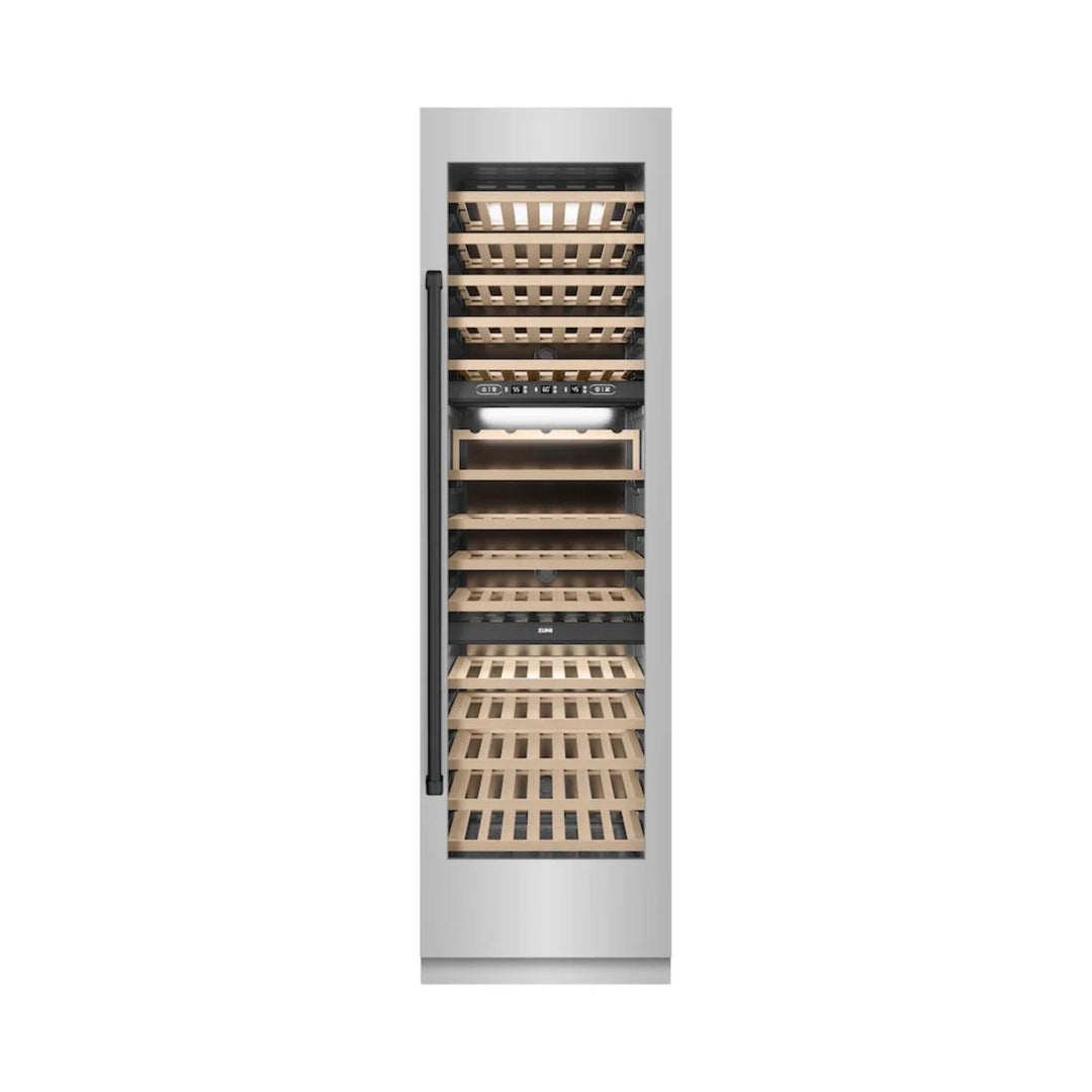 ZLINE Autograph Edition 24-Inch Triple Zone 100 Bottle Column Wine Cooler in Stainless Steel with Matte Black Accents