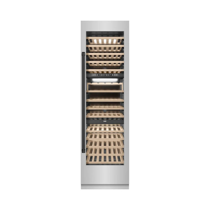 ZLINE Autograph Edition 24-Inch Triple Zone 100 Bottle Column Wine Cooler in Stainless Steel with Matte Black Accents