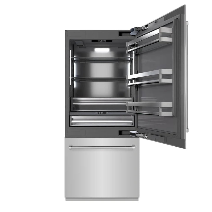 ZLINE Built-In 36-in Bottom Freezer Refrigerators with Graphite Gray Interior