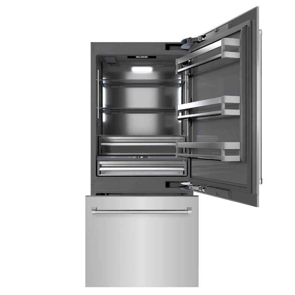 ZLINE 36 in. 19.8 cu. ft. Built-In Bottom Freezer Refrigerator with Water Dispenser and Ice Maker in Stainless Steel with Graphite Gray Interior