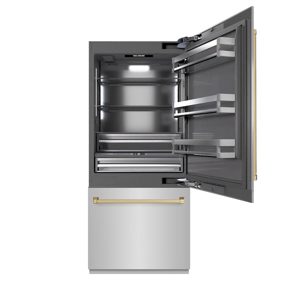 ZLINE 36 in. 19.8 cu. ft. Built-In Bottom Freezer Refrigerator with Water Dispenser and Ice Maker in Stainless Steel with Graphite Gray Interior