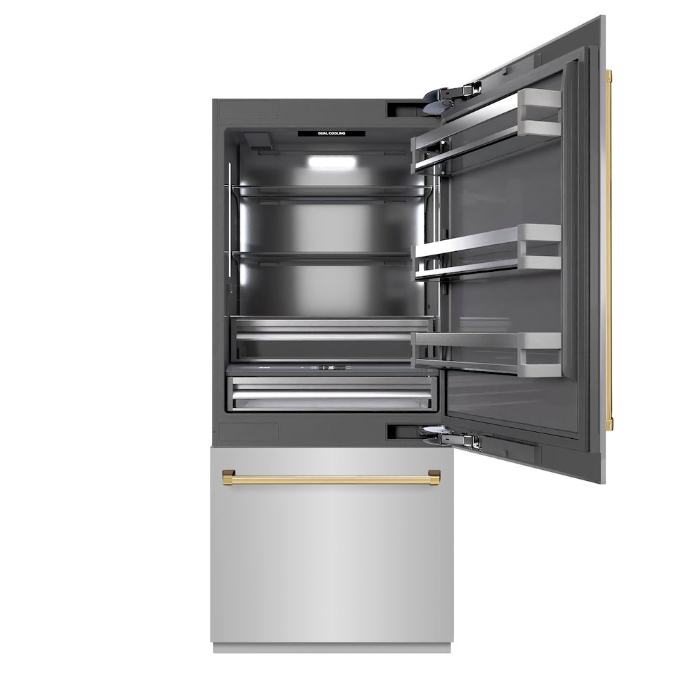 ZLINE 36 in. 19.8 cu. ft. Built-In Bottom Freezer Refrigerator with Water Dispenser and Ice Maker in Stainless Steel with Graphite Gray Interior