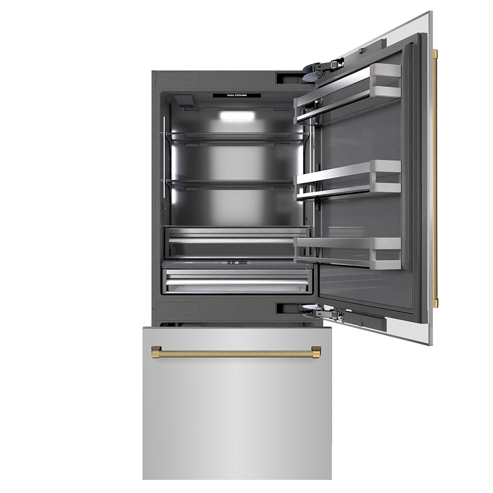 ZLINE 36 in. 19.8 cu. ft. Built-In Bottom Freezer Refrigerator with Water Dispenser and Ice Maker in Stainless Steel with Graphite Gray Interior