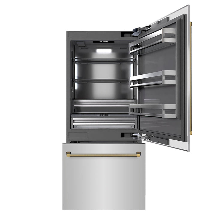 ZLINE 36 in. 19.8 cu. ft. Built-In Bottom Freezer Refrigerator with Water Dispenser and Ice Maker in Stainless Steel with Graphite Gray Interior