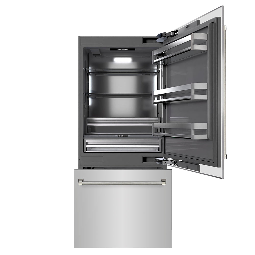 ZLINE 36 in. 19.8 cu. ft. Built-In Bottom Freezer Refrigerator with Water Dispenser and Ice Maker in Stainless Steel with Graphite Gray Interior