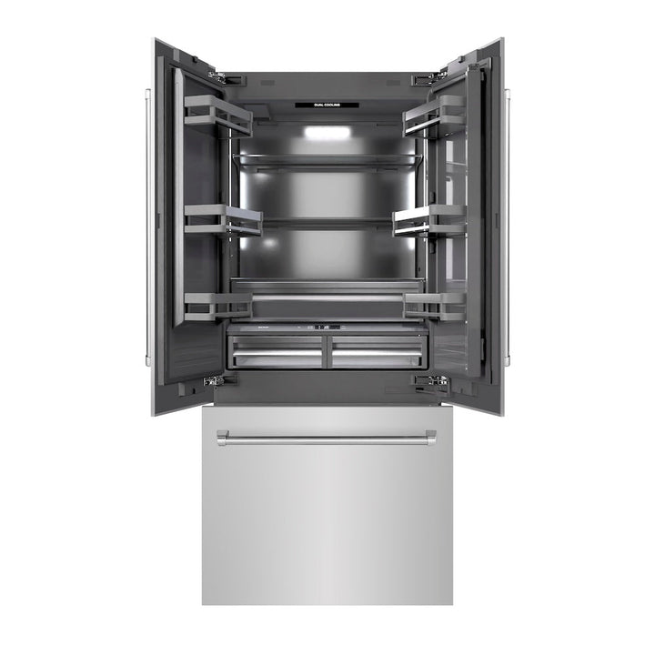 ZLINE 36 in. 19.6 cu. ft. French Door Built-In Bottom Freezer Refrigerator with Water Dispenser and Ice Maker in Stainless Steel with Graphite Gray Interior