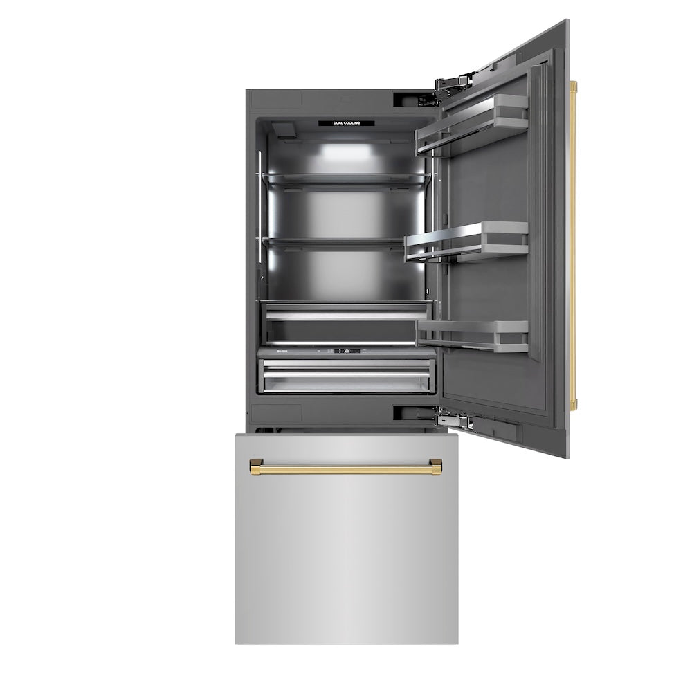 ZLINE 30 in. 16.1 cu. ft. Panel Ready Built-In Bottom Freezer Refrigerator with Water Dispenser and Ice Maker with Graphite Gray Interior