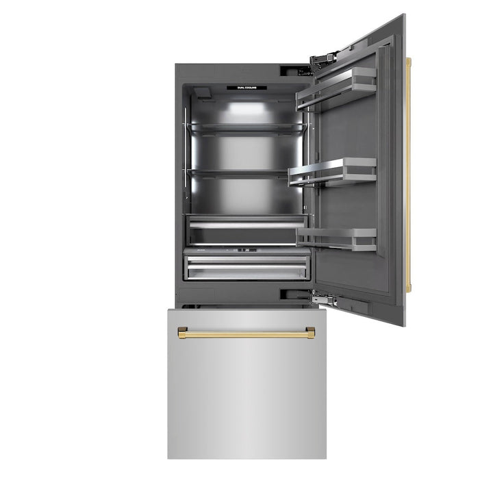 ZLINE 30 in. 16.1 cu. ft. Panel Ready Built-In Bottom Freezer Refrigerator with Water Dispenser and Ice Maker with Graphite Gray Interior
