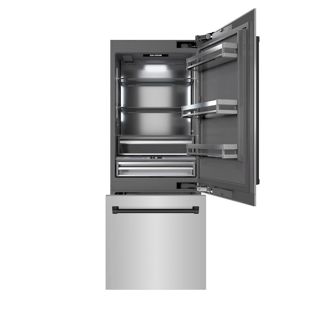ZLINE 30 in. 16.1 cu. ft. Panel Ready Built-In Bottom Freezer Refrigerator with Water Dispenser and Ice Maker with Graphite Gray Interior