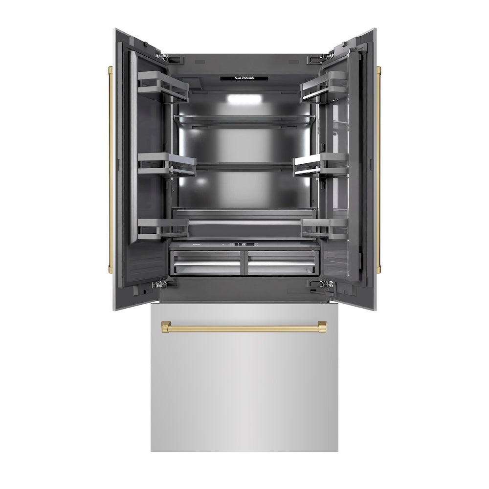 ZLINE 36 in. 19.6 cu. ft. French Door Built-In Bottom Freezer Refrigerator with Water Dispenser and Ice Maker in Stainless Steel with Graphite Gray Interior