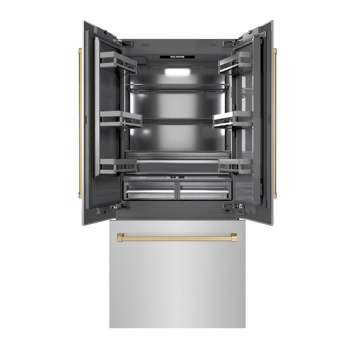 ZLINE 36 in. 19.6 cu. ft. French Door Built-In Bottom Freezer Refrigerator with Water Dispenser and Ice Maker in Stainless Steel with Graphite Gray Interior