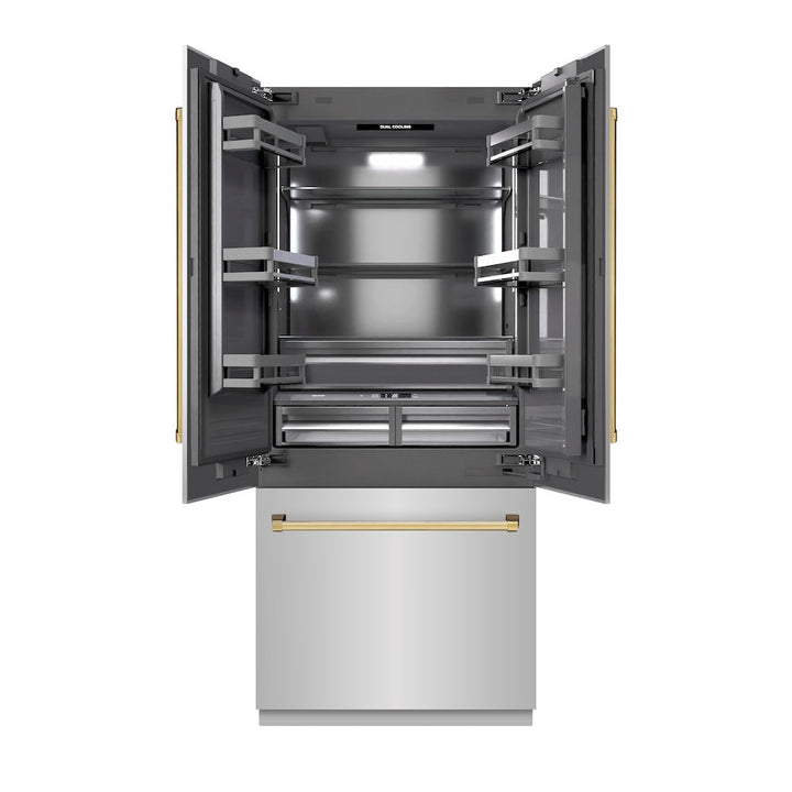 ZLINE 36 in. 19.6 cu. ft. French Door Built-In Bottom Freezer Refrigerator with Water Dispenser and Ice Maker in Stainless Steel with Graphite Gray Interior