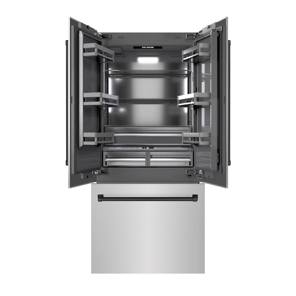 ZLINE 36 in. 19.6 cu. ft. French Door Built-In Bottom Freezer Refrigerator with Water Dispenser and Ice Maker in Stainless Steel with Graphite Gray Interior
