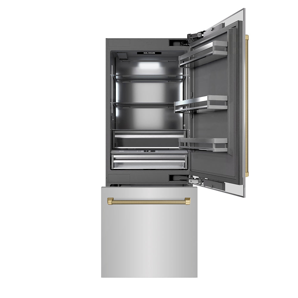 ZLINE 30 in. 16.1 cu. ft. Panel Ready Built-In Bottom Freezer Refrigerator with Water Dispenser and Ice Maker with Graphite Gray Interior