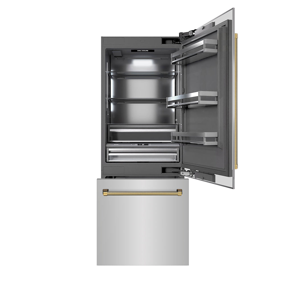 ZLINE 30 in. 16.1 cu. ft. Panel Ready Built-In Bottom Freezer Refrigerator with Water Dispenser and Ice Maker with Graphite Gray Interior