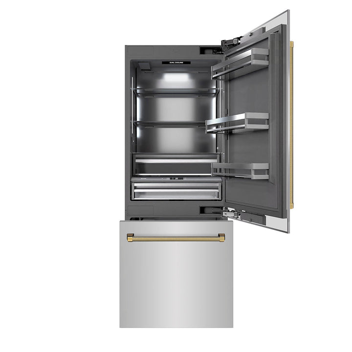 ZLINE 30 in. 16.1 cu. ft. Panel Ready Built-In Bottom Freezer Refrigerator with Water Dispenser and Ice Maker with Graphite Gray Interior