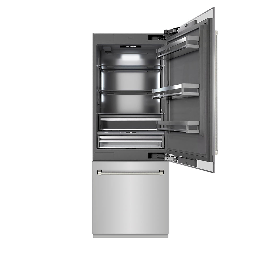 ZLINE 30 in. 16.1 cu. ft. Panel Ready Built-In Bottom Freezer Refrigerator with Water Dispenser and Ice Maker with Graphite Gray Interior
