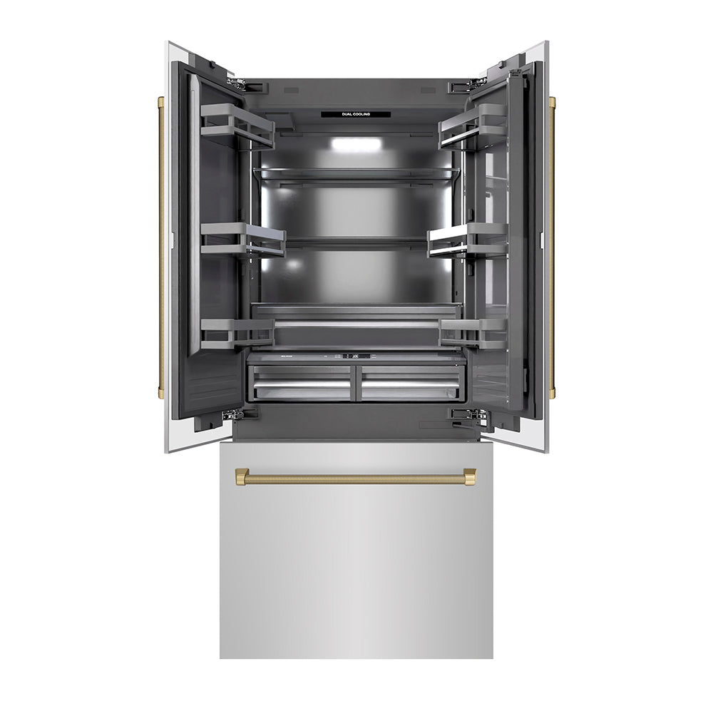 ZLINE 36 in. 19.6 cu. ft. French Door Built-In Bottom Freezer Refrigerator with Water Dispenser and Ice Maker in Stainless Steel with Graphite Gray Interior