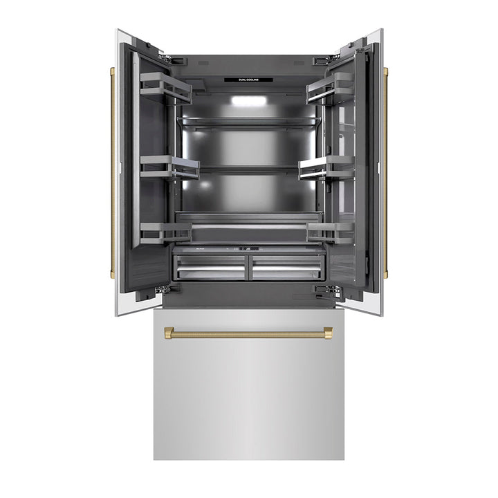 ZLINE 36 in. 19.6 cu. ft. French Door Built-In Bottom Freezer Refrigerator with Water Dispenser and Ice Maker in Stainless Steel with Graphite Gray Interior