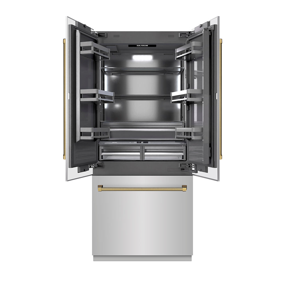 ZLINE 36 in. 19.6 cu. ft. French Door Built-In Bottom Freezer Refrigerator with Water Dispenser and Ice Maker in Stainless Steel with Graphite Gray Interior