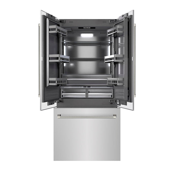 ZLINE 36 in. 19.6 cu. ft. French Door Built-In Bottom Freezer Refrigerator with Water Dispenser and Ice Maker in Stainless Steel with Graphite Gray Interior