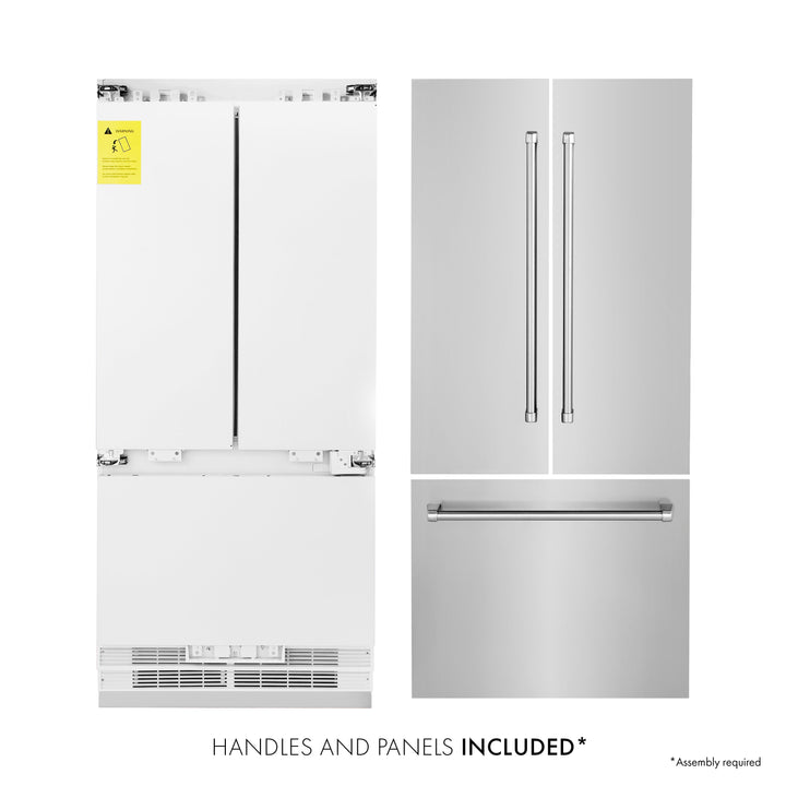 ZLINE 36 In. 19.6 cu. ft. Built-In 3-Door French Door Refrigerator with Internal Water and Ice Dispenser in Stainless Steel, RBIV-304-36