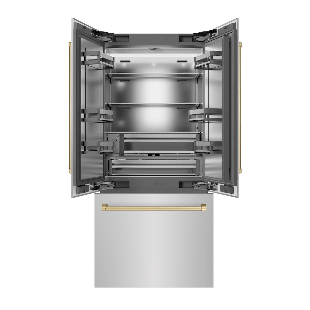 ZLINE 36 in. 19.6 cu. ft. French Door Built-In Bottom Freezer Refrigerator with Water Dispenser and Ice Maker in Stainless Steel with Stainless Steel Interior