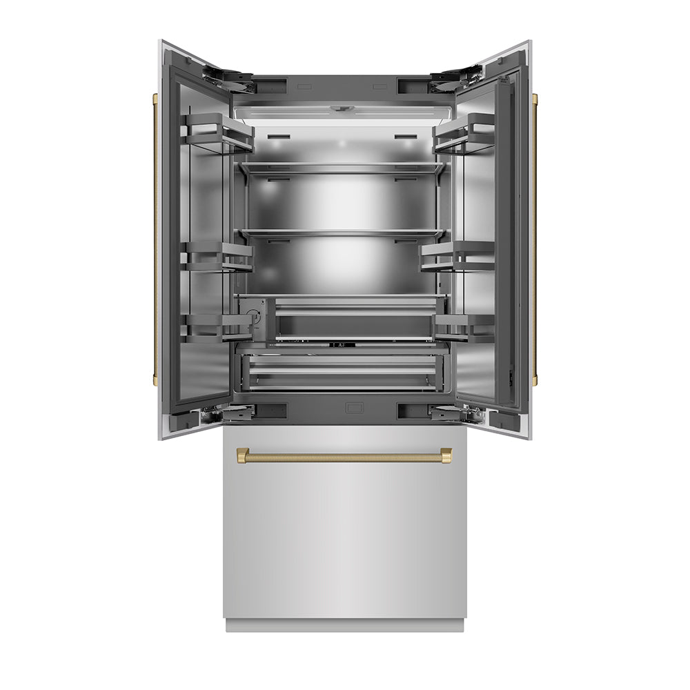 ZLINE 36 in. 19.6 cu. ft. French Door Built-In Bottom Freezer Refrigerator with Water Dispenser and Ice Maker in Stainless Steel with Stainless Steel Interior