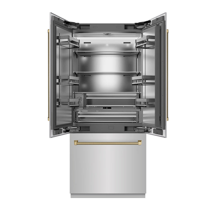 ZLINE 36 in. 19.6 cu. ft. French Door Built-In Bottom Freezer Refrigerator with Water Dispenser and Ice Maker in Stainless Steel with Stainless Steel Interior
