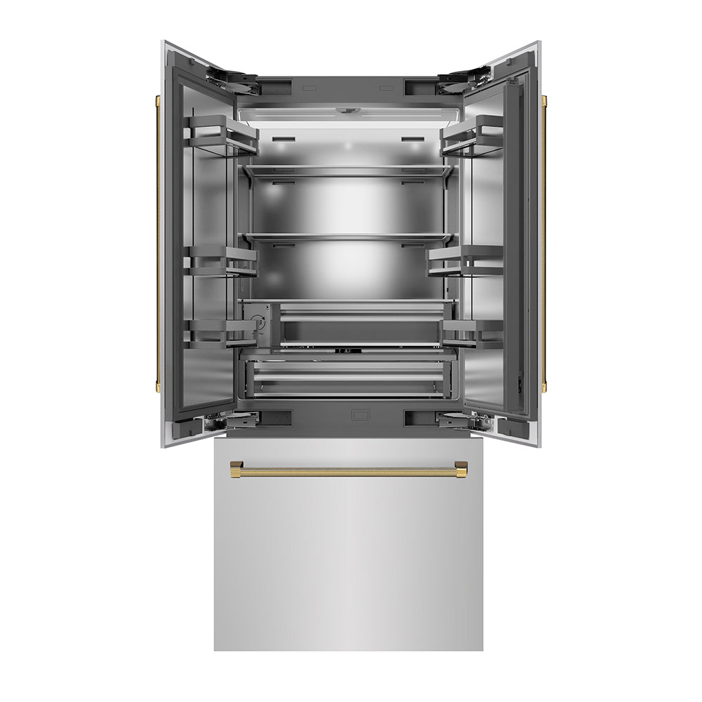 ZLINE 36 in. 19.6 cu. ft. French Door Built-In Bottom Freezer Refrigerator with Water Dispenser and Ice Maker in Stainless Steel with Stainless Steel Interior