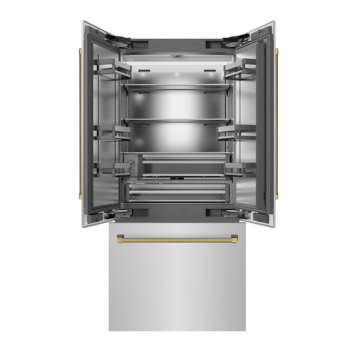 ZLINE 36 in. 19.6 cu. ft. French Door Built-In Bottom Freezer Refrigerator with Water Dispenser and Ice Maker in Stainless Steel with Stainless Steel Interior