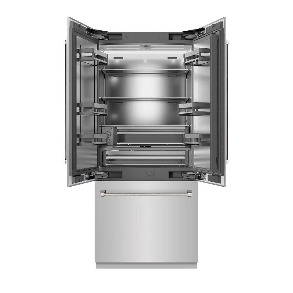 ZLINE 36 in. 19.6 cu. ft. French Door Built-In Bottom Freezer Refrigerator with Water Dispenser and Ice Maker in Stainless Steel with Stainless Steel Interior