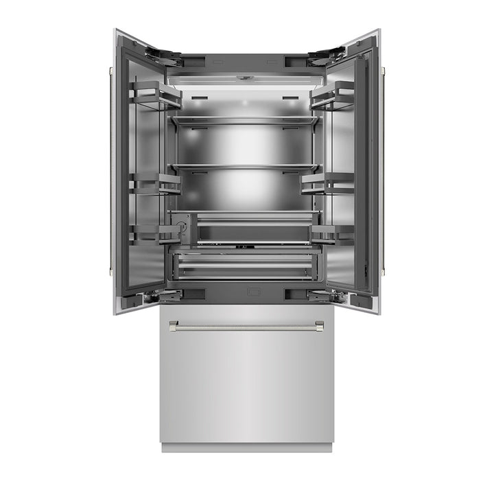ZLINE 36 in. 19.6 cu. ft. French Door Built-In Bottom Freezer Refrigerator with Water Dispenser and Ice Maker in Stainless Steel with Stainless Steel Interior