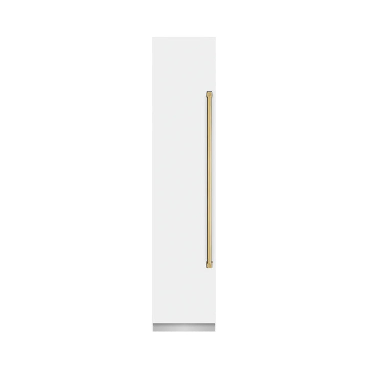 ZLINE Autograph Edition 18-Inch Left Hinge Column Freezer in White Matte with Graphite Gray Interior and Polished Gold Accents