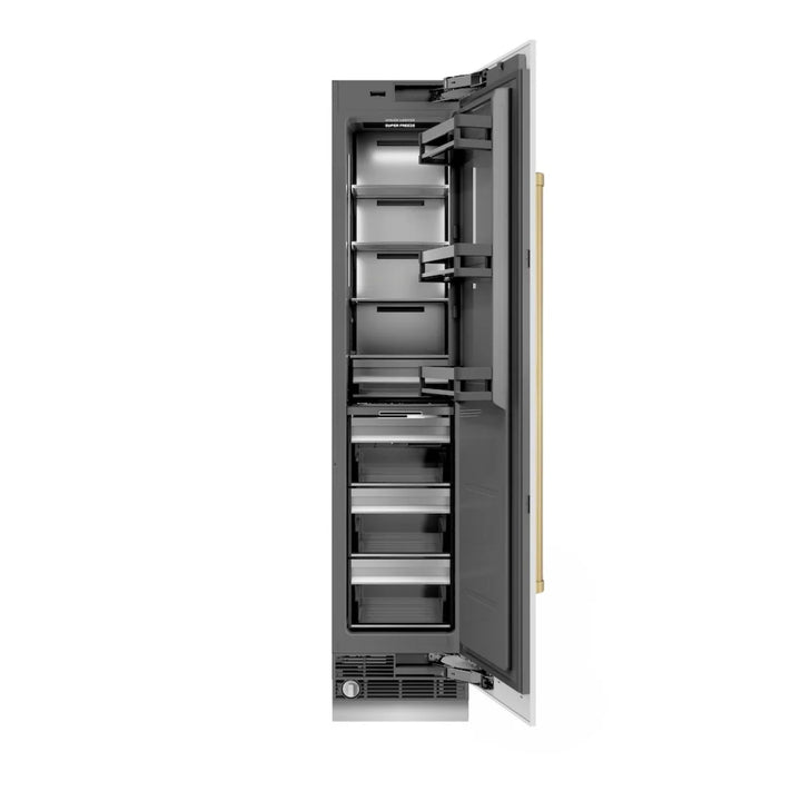 ZLINE Autograph Edition 18-Inch Right Hinge Column Freezer in White Matte with Graphite Gray Interior and Polished Gold Accents