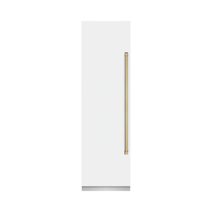 ZLINE Autograph Edition 24-Inch Column Freezer in White Matte with Graphite Gray Interior and Polished Gold Accents