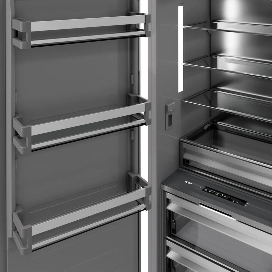 ZLINE Autograph Edition 24-Inch Column Refrigerator in White Matte with Graphite Gray Interior and Champagne Bronze Accents