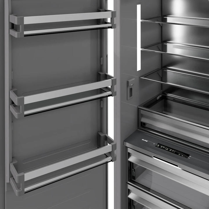 ZLINE Autograph Edition 24-Inch Column Refrigerator in White Matte with Graphite Gray Interior and Champagne Bronze Accents