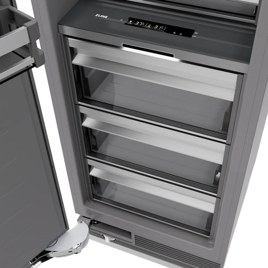 ZLINE Autograph Edition 24-Inch Column Refrigerator in White Matte with Graphite Gray Interior and Champagne Bronze Accents