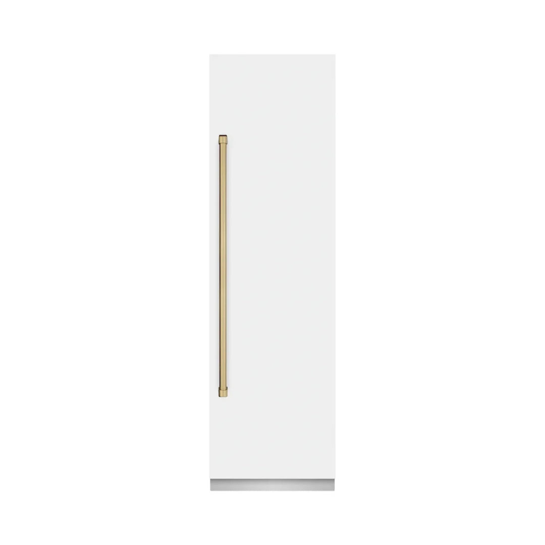 ZLINE Autograph Edition 24-Inch Column Refrigerator in White Matte with Graphite Gray Interior and Champagne Bronze Accents