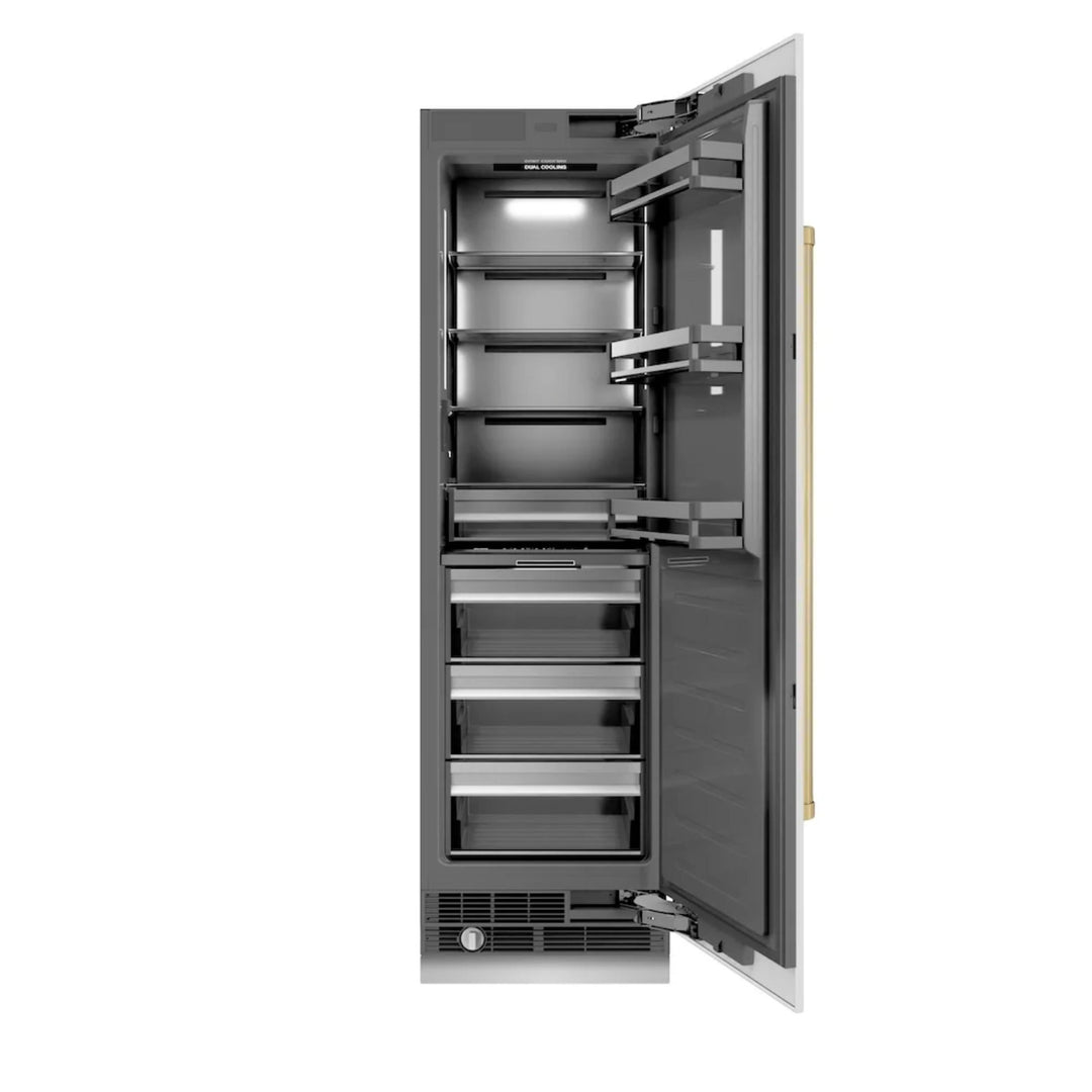 ZLINE Autograph Edition 24-Inch Column Refrigerator in White Matte with Graphite Gray Interior and Champagne Bronze Accents