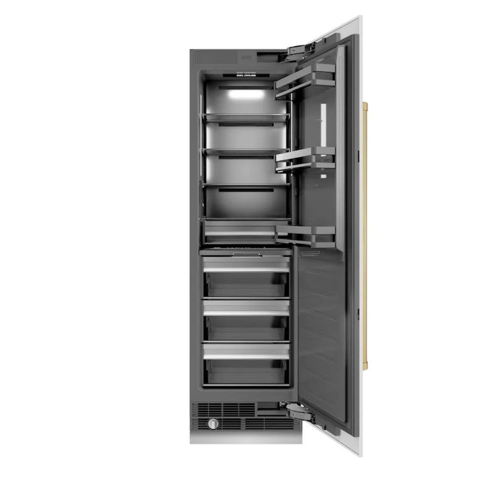 ZLINE Autograph Edition 24-Inch Column Refrigerator in White Matte with Graphite Gray Interior and Champagne Bronze Accents