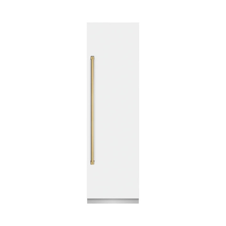 ZLINE Autograph Edition 24-Inch Column Refrigerator in White Matte with Graphite Gray Interior and Polished Gold Accents